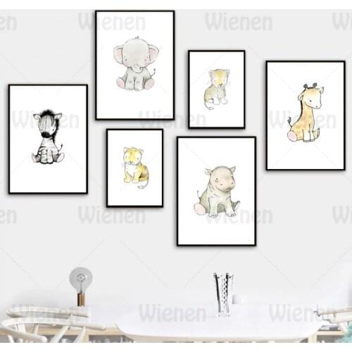 Nursery Wall Art Horse Tiger Leopard Hippo Elephant Giraffe Cartoon Cute Animal Canvas Painting Nordic Posters Prints Home Decor