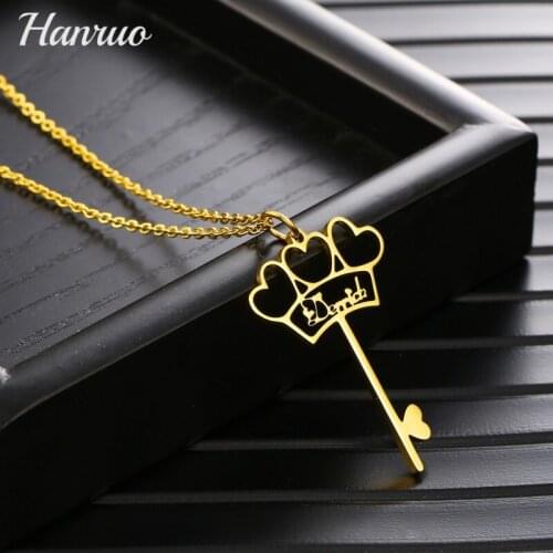 Personalized Custom Crown Key Shape Pendant Necklace Stainless Steel Customized Name Necklaces For Women Men Nameplate Jewelry