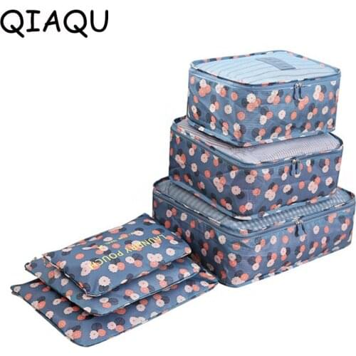 QIAQU New 6PCS/Set High Quality Oxford Cloth Travel Mesh Cosmetic Bag Luggage Organizer Packing Cube Organiser Travel Bags