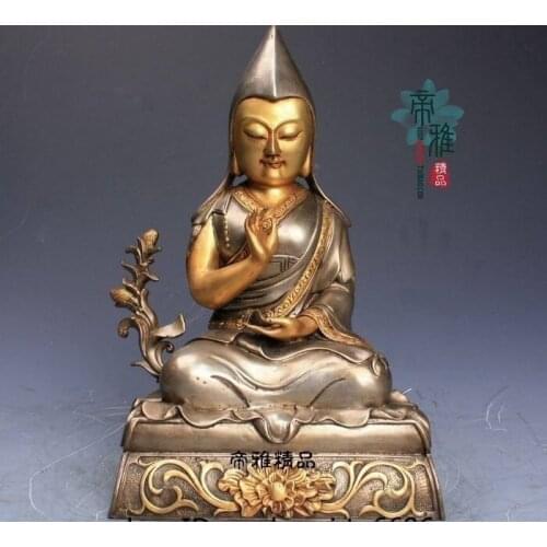 Tibet Buddhism Gelugpa Copper 24K Gold Gild Silver-gilt Tsong-kha-pa Bodhisattva