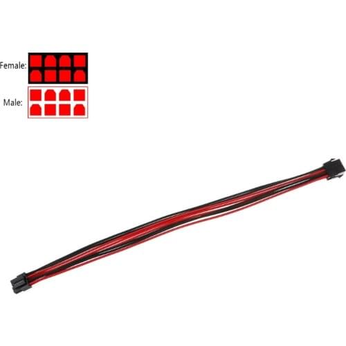 CPU 8Pin ATX Power Supply Female to Male Power Extension Cable Black Red Sleeved