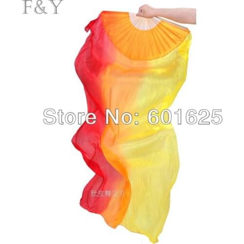 Hot selling belly dance Red-Orange-Yellow color Vertical stripes 100% silk long flame Fan.(#sf-vs)