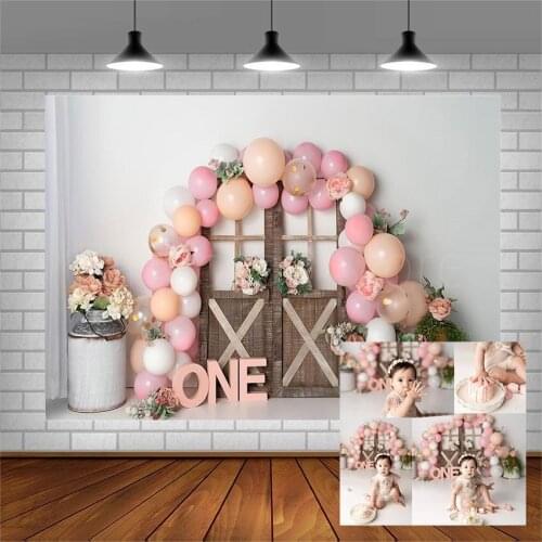 Avezano Vinyl Photography Background 1st Birthday Party Banner Pink Balloon Flower Backdrop For Photo Studio Photobooh Photocall