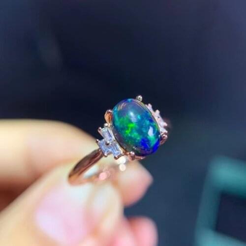 Jewelry Dyed Black Opal Ring 6mm*8mm Natural Opal Silver Ring 925 Silver Black Opal Jewelry Gift for Woman