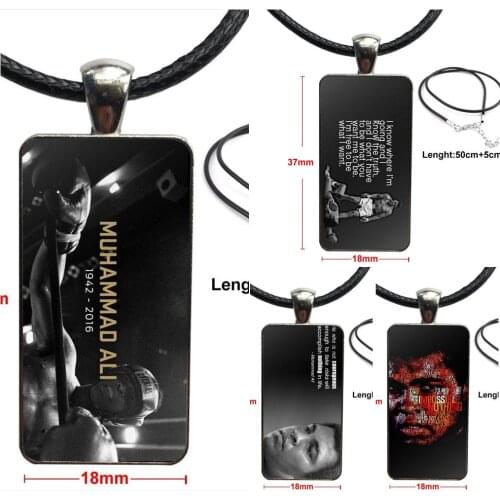For Women Jewellery Muhammad Ali Quotes Glass Cabochon Pendant Necklace Rectangle Fashion Necklace