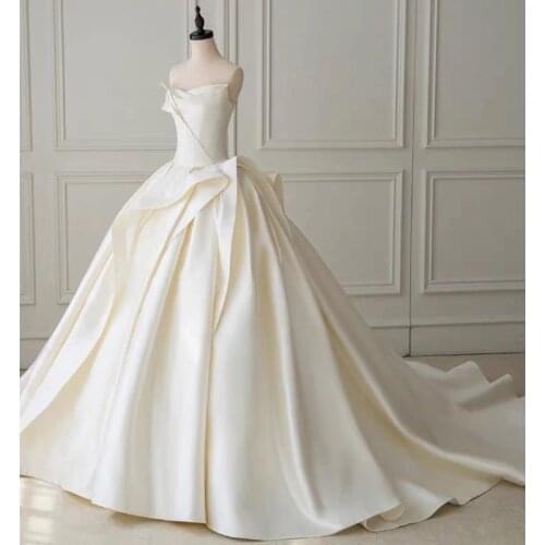 2020 Stain wedding gowns 2020 Sleeveless A-line Sweetheart Neck Lace Up Pleat Bridal Gowns White Vestido de noiva WD30664