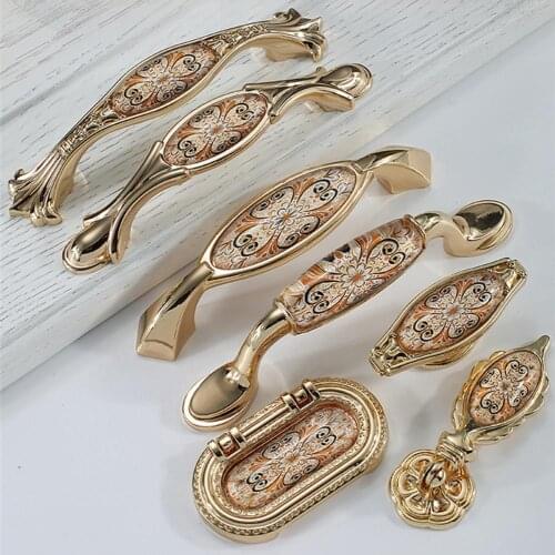 Golden handle cabinet door European wardrobe door handle cabinet drawer invisible dark handle solid wood furniture hardware
