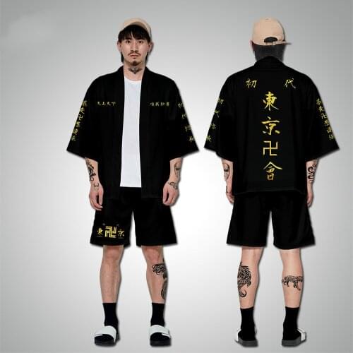 1pcs Anime Tokyo Revengers Cosplay Costume Summer Hanagaki Takemichi Ken Ryuguji Haori Kimono Tee Men Tops Shorts Pant C24M176