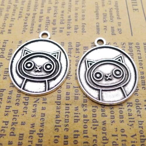 Newest 10Pcs 25*22mm Zinc Alloy Cute Robot Cat Charms Round Necklace Earring Pendant Accessory Charms For DIY Handcraft Making