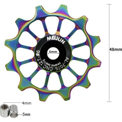 12T Bike Rear Derailleur Pulley Ceramic Bearing Jockey Wheel 4/5/6mm Spare Part Rainbow Color