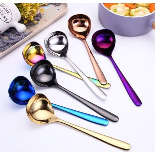2pcs set, colorful stainless steel soup spoon for dinner serving, long handle ladle, korean noodle spoon, kitchen spoon cooking
