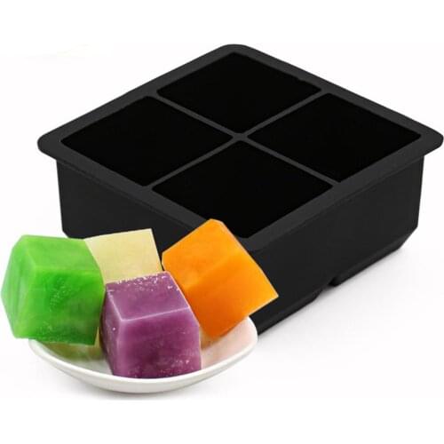 4 Cavity Silicone Square Shape Ice Cube Mold DIY Freezer Tray Jelly Maker Tool