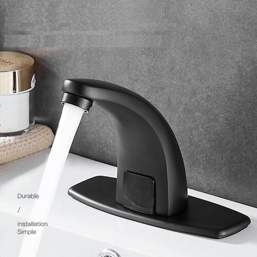59# Brass Hot Cold Water Sensor Tap Deck Mounted Automatic Induction Faucet Mtte Black Sensor Faucet
