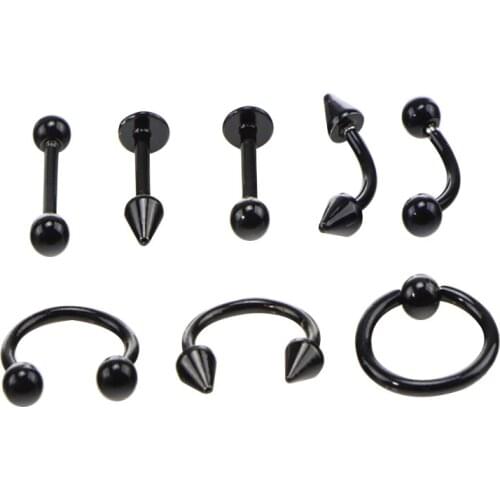 8Pcs/Set Stainless Steel Tongue Pin Nail Belly Button Eyebrow Nail Breast Ring Belly Nose Nail Body Jewelry