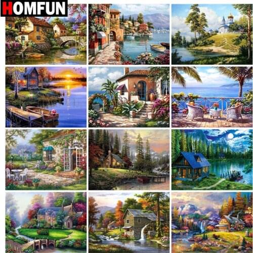 HOMFUN Full Square/Round Drill 5D DIY Diamond Painting "House landscape mountain" Embroidery Cross Stitch 5D Home Decor Gift