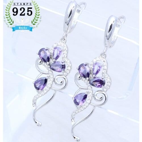 Amethyst Earrings Plant Flower Shape 925 Sterling Silver Earrings Elegant Jewelry for Girls Engagement