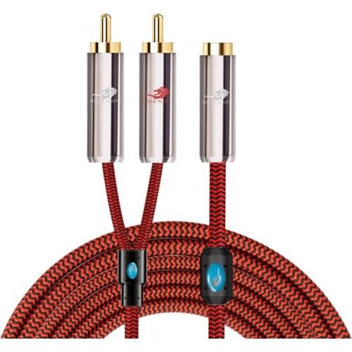 3.5mm Female to Dual RCA Male Audio Extension Y Splitter Extension Cable For iPhone Speaker Amplifier Receiver 2 RCA 1m 2m