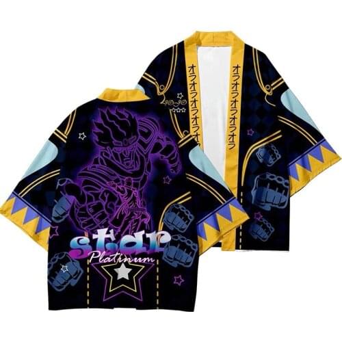 Cartoon JoJos Bizarre Adventure Kimono Samurai Costume Unisex Japanese Kimono Harajuku Anime Giorno Giovanna Cosplay Kimono Tee