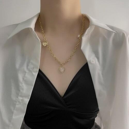 Trend Simple Simulated-pearl Heart-shaped Pendant Necklace Design Sense Temperamental Clavicle Chain Woman Bijoux