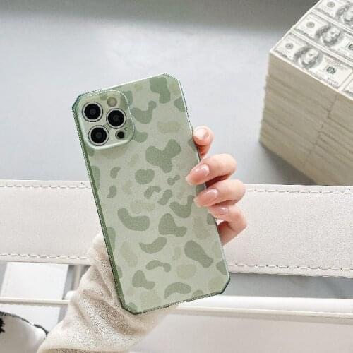 Retro Korean Jelly green Leopard fashion Phone Case For iPhone 11 12 Pro Max Xr Xs Max 7 8 Plus 7Plus Case Cute Soft Back Cover
