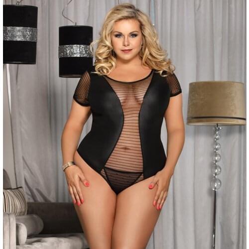 Comeondear Porno Bodysuit For Women Underwear Short Sleeve Faux Leather Sexy Suits See Though Sexy Bodysuit Lingerie R80642
