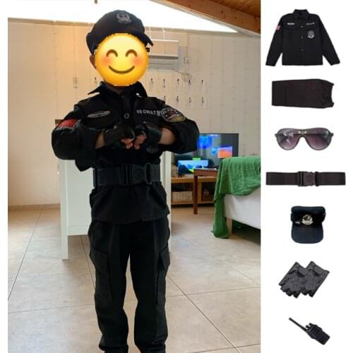 2021 Children Police Uniform Policemen Cosplay Costume Special Army Military Uniform Halloween Performance Clothing Set Outdoor
