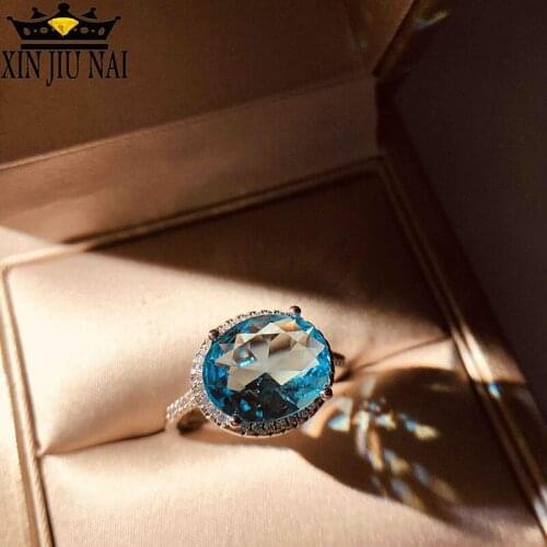 Europe and the United States 2019 personality fine blue micro-inlaid zircon ring banquet party birthday gift ladies jewelry