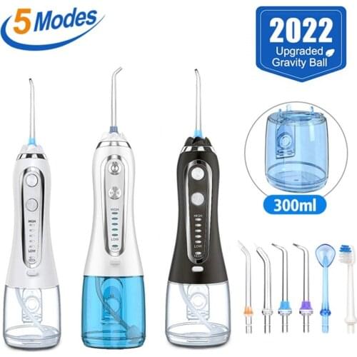 5 Modes Portable Oral Irrigator USB Rechargeable Dental Water Flosser Jet 300ml Irrigator Dental Teeth Cleaner+5 Jet Tips & Bag