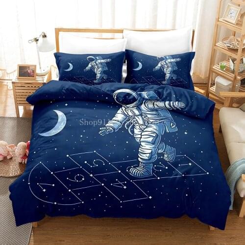 Space Astronaut Bedding Set Queen King Single Cartoons Duvet Covers With Pillowcase Bed Cover Sets 2/3pcs For Boys Girls