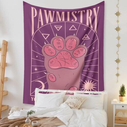 Cat Paw Kawaii Tapestry Wall Hanging Ouija Palmistry Boho Decoration Home Decor Mandala Fabric Aesthetic Room Decoration Blanket