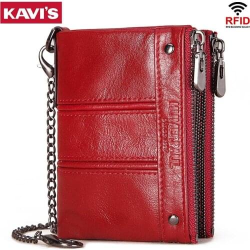 KAVIS RFID Genuine Leather Women Wallet Short Purses Mini Coin Pocket Female Portomonee Walet Lady Perse Small Money Bag Girls
