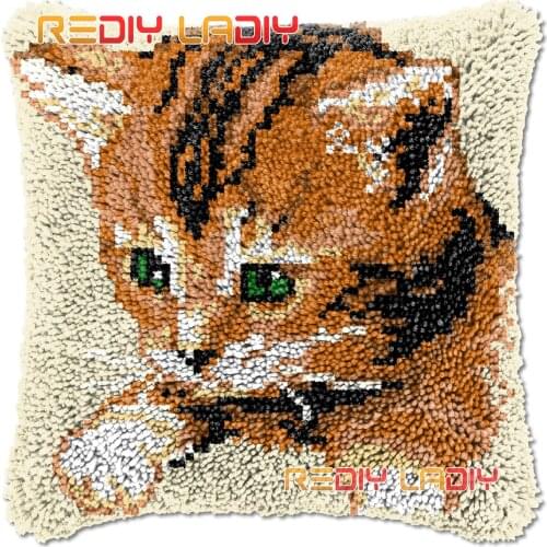 Latch Hook Cushion Cover Lovely Kitten Needlepoint Kits Chunky Acrylic Yarn Crocheting Pillow Case Arts & Crafts