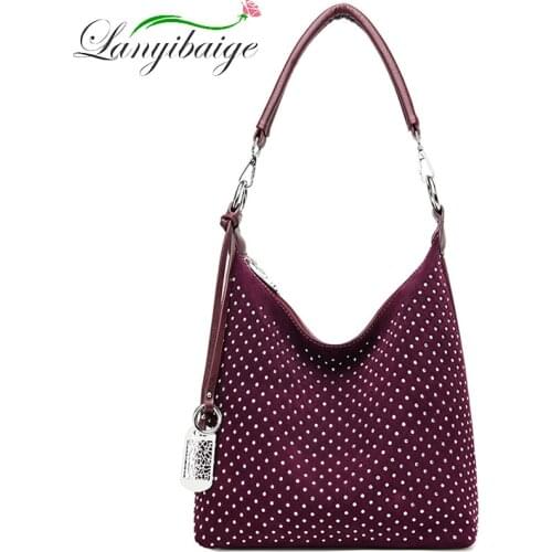 Lanyibaige 2020 New Women Real Suede Leather Shoulder Bag Female Leisure Nubuck Convertible Handbag Top-handle bags Purse