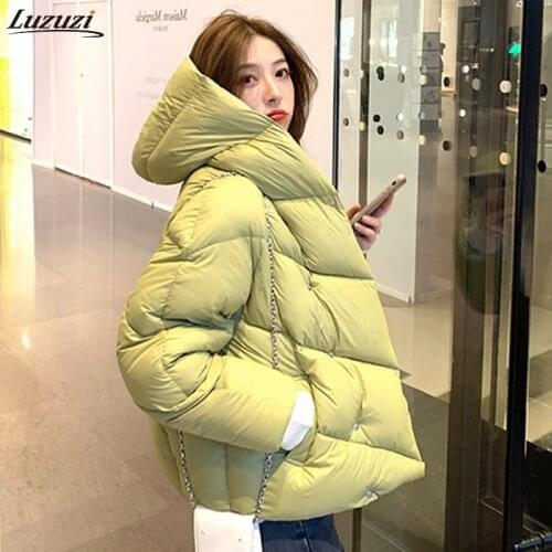 Luzuzi White Duck Down Coat Women 2021 Winter Light Puffer jacket Female Warm Short Hooded Bread Parkas Casual Loose Outwear