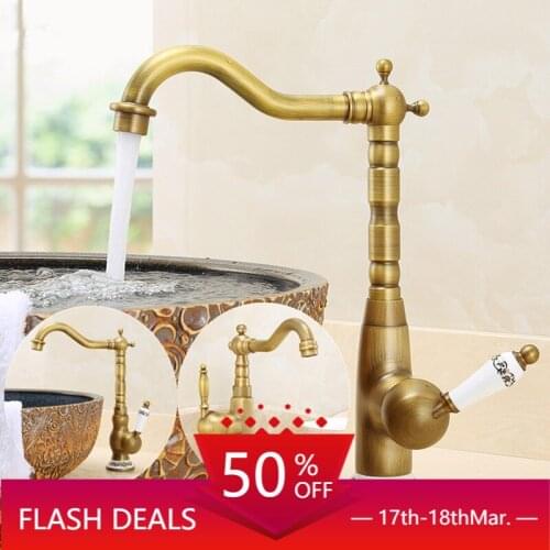 Copper Kitchen Hot and Cold Faucet Antique Retro Faucet Washing Basin Faucet Basin Faucet Rotatable