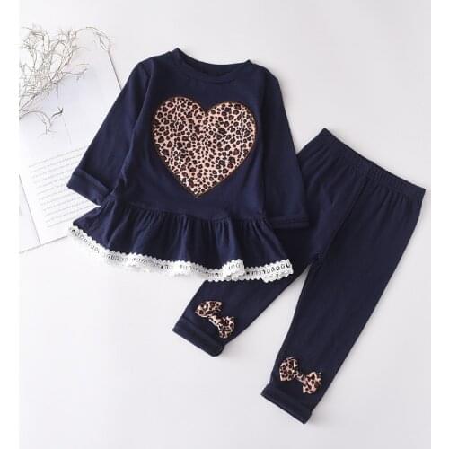 Menoea 3-7Y Girls Clothes Sets 2020 New Style Children Leopard Print Love Lace Long-Sleeved Tops Trousers Pants Winter Suits