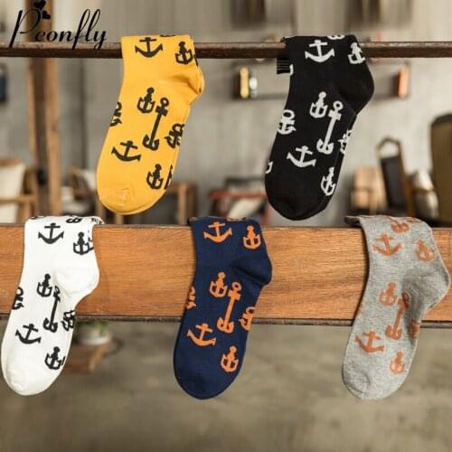 Mens new tide personality ships anchor casual cotton socks in tube socks men socks 5 pairs/lot