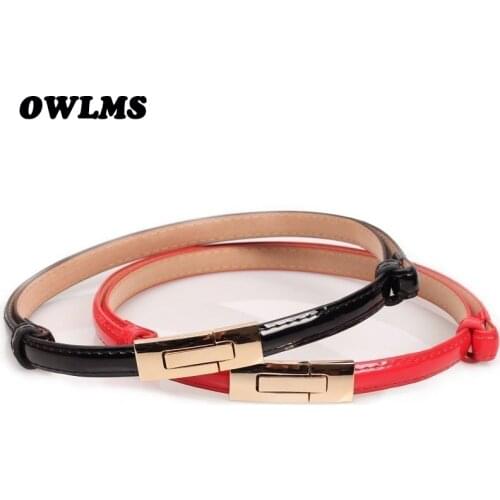 Fashion Skinny Neon Metal Buckle Brand PU Leather Thin Cummerbund dress Woman HOT Waistband Girdle Cummerbunds for Women Adjust