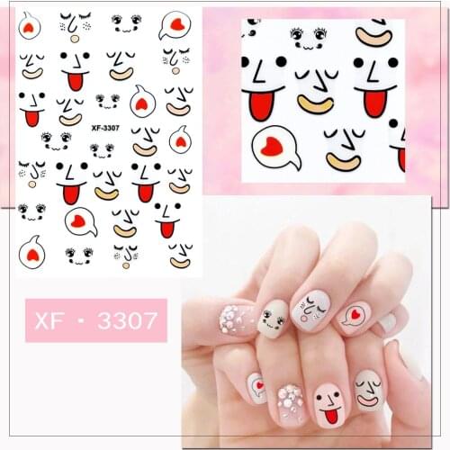 Cartoon nail art sticker smile face Graffiti flower nose printing 3D manicure accessories self adhesive nail decals XF001