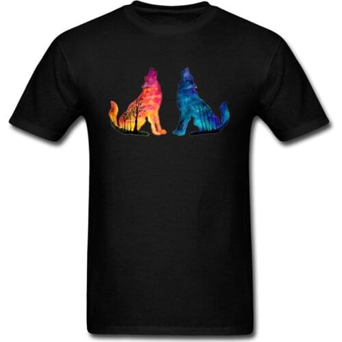 Day Fire Night Ice Wolves Cool Design T-shirt For Men 2018 Summer Fashion Black Top T Shirts Cartoon Silhouette Art