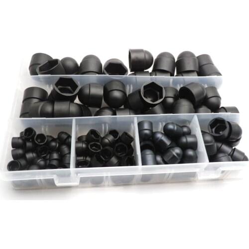 145pcs/set Assorted Plastic Nut Hex Bolt Covers M4 M5 M6 M8 M10 M12 Kit Black for Hexagonal Screw Bolt Dome head