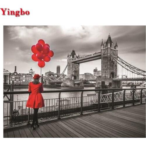 Balloon Women Diamond Embroidery Landscape Full Drill Square Living Room Decoration 5D DIY Diamond Painting London Bridge