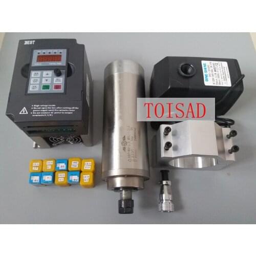 D80 ER16 220V 1.5kw Milling Water Cooling Spindle Motor Kit 1500w CNC+1.5KW inverter+75W Pump+ER16 collets(1-10mm)+80mm fixture