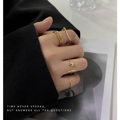 Geometric Set Ring Waman Adjustable Women Rings Fashion Opening Combination Finger Ring Lady Elegant Gold Color Korean Stainless