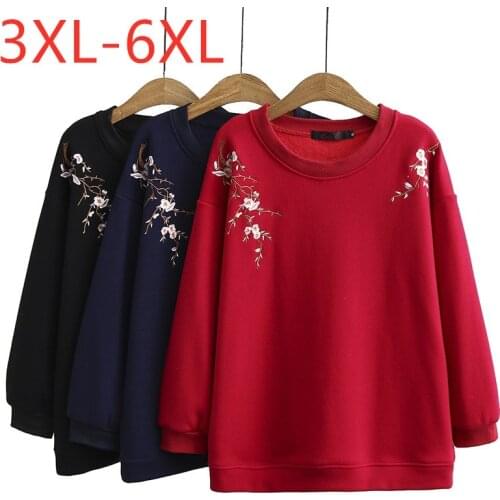 New ladies autumn winter plus size tops for women large pullover long sleeve loose thick red wool liner T-shirt 3XL 4XL 5XL 6XL