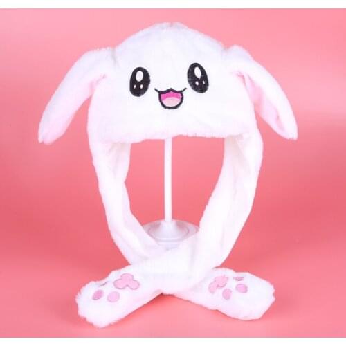 2021 Autumn Winter Funny Rabbit Hat Parent-child Plush Ears Can Move Hat Cartoon Hat Long Ear Children Adult White