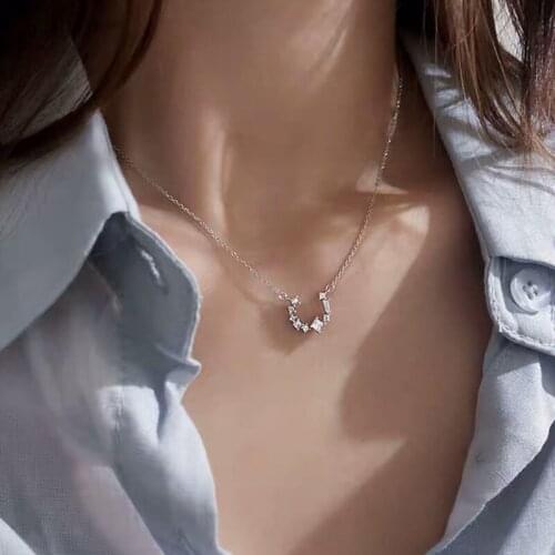 U-shaped Bling Cubic Zirconia 925 Sterling Silver Necklace For Women Girls Trendy Fashion Clavicle Chain Jewelry Gifts SN2471