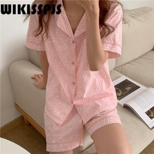 WIKISSPJS Ins Short Sleeve Pajamas Womens Summer Thin Zebra Leopard Cute Loose Two Piece Home Wear