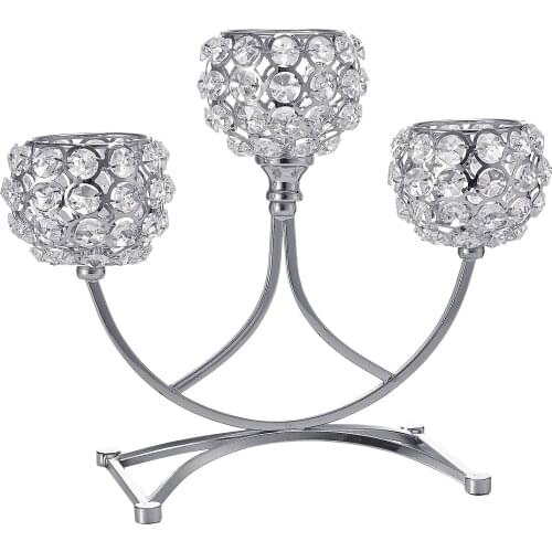 3-Arm Silver Crystal Candle Holder Dining Table Candlestick Candelabra