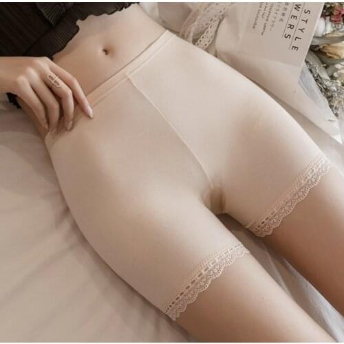 New large size student safety pants female anti-empty summer lace edge black shorts ice silk